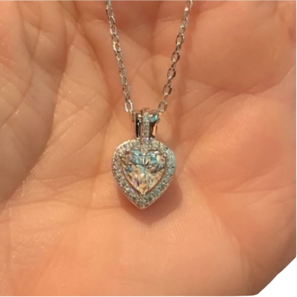 Moissanite Heart Halo Necklace over 1 cttw